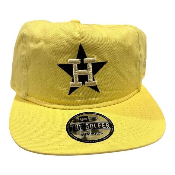 Houston Astros New Era The Golfer Yellow Snapback Hat Unisex Adjustable Fit - Picture 1 of 9